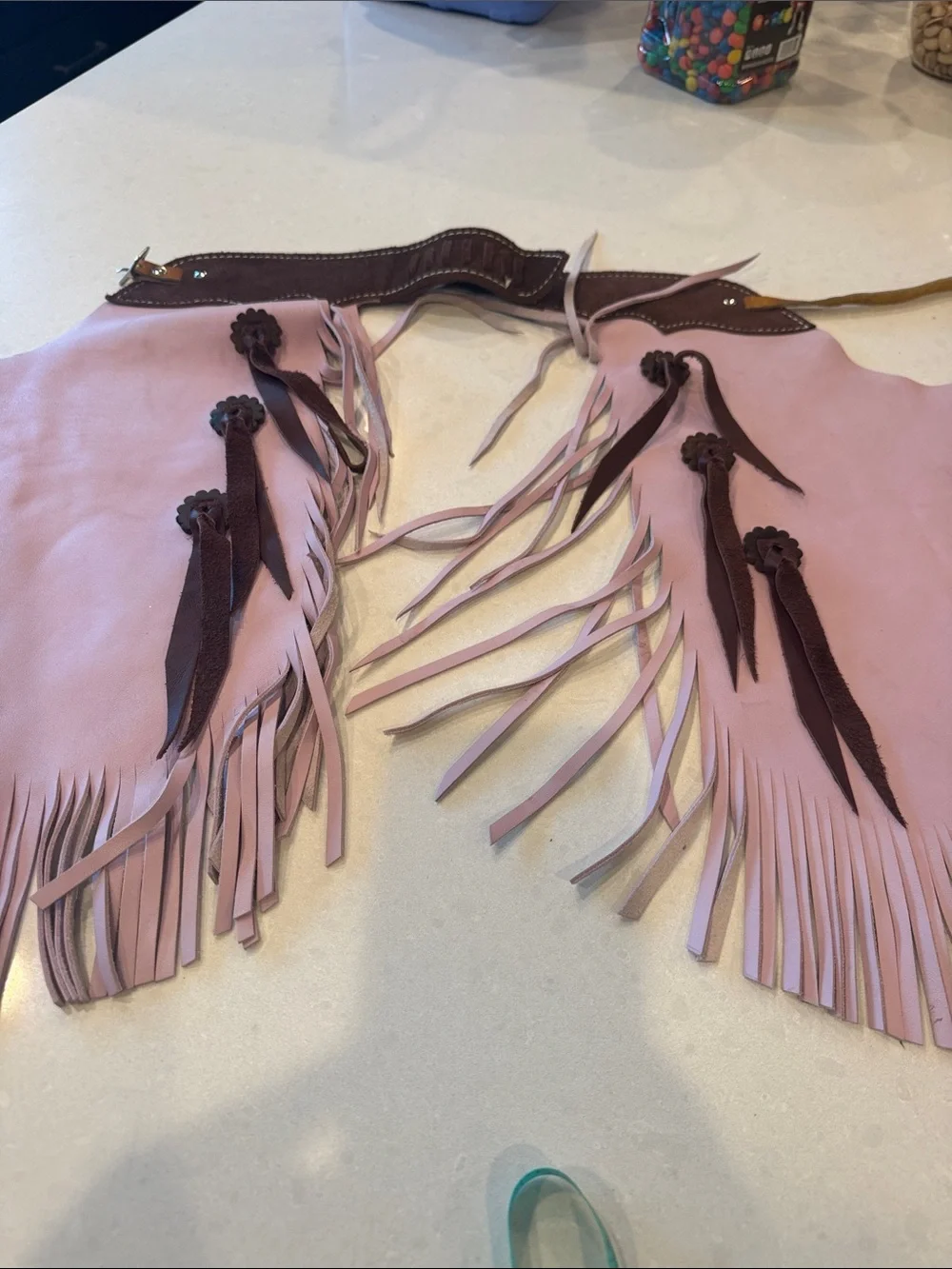 Kids Pink Fringed Western  chaps Belt - Soft Leather Look